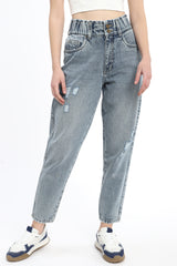 Mid wash Mom fit Jeans with elasticated wasit