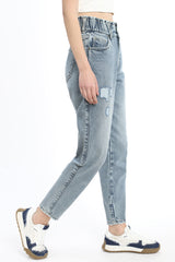Mid wash Mom fit Jeans with elasticated wasit