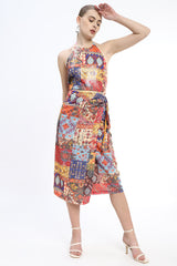 Printed Sequence top in halter neck and back zipper closure