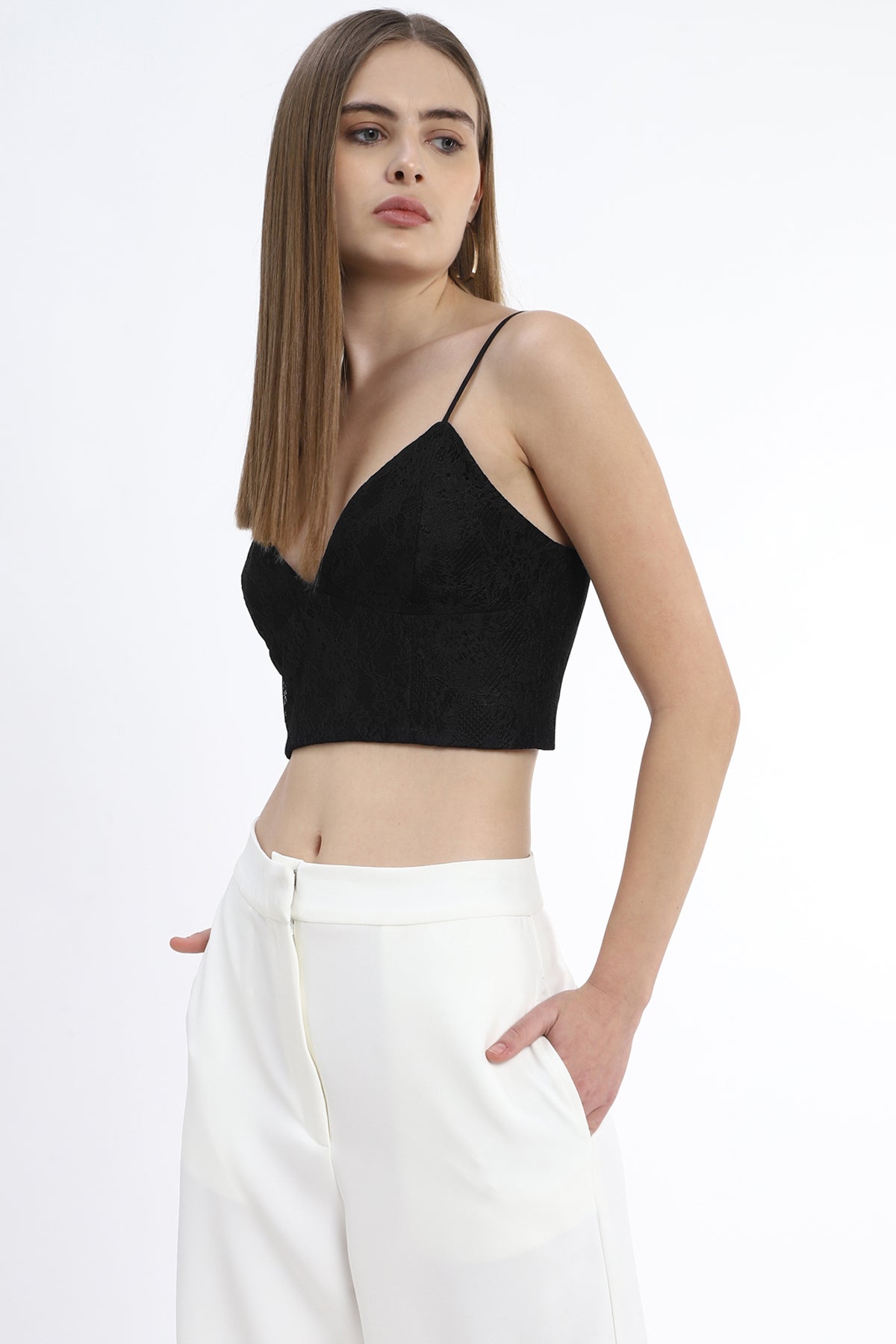 V-Neck Crop Top with Back Hook and Eye Closure