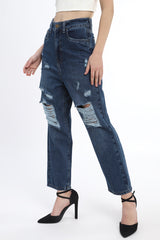 Mid wash Mom fit Jeans with distress