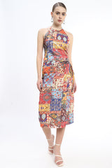 Printed Sequence top in halter neck and back zipper closure