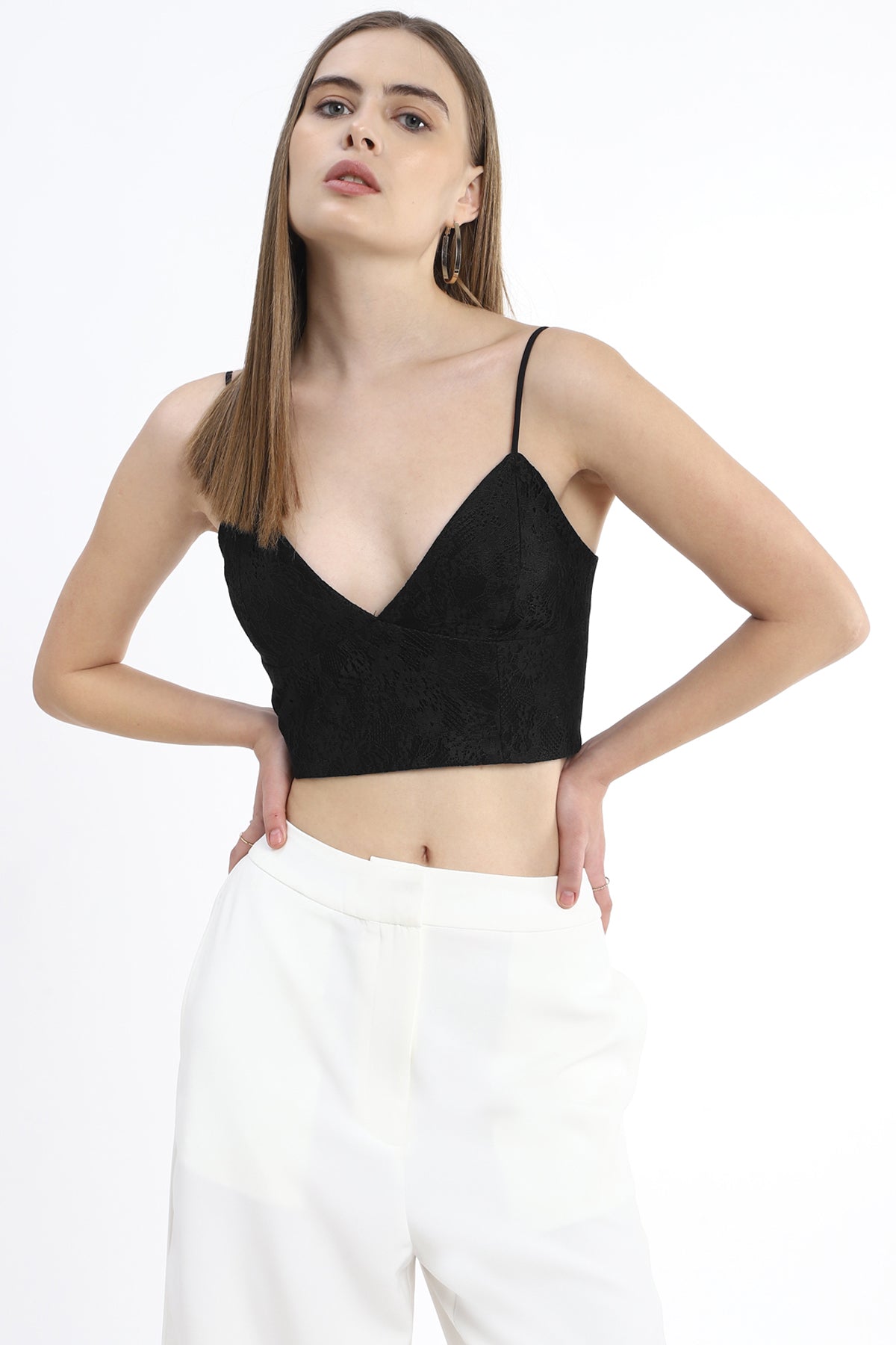 V-Neck Crop Top with Back Hook and Eye Closure