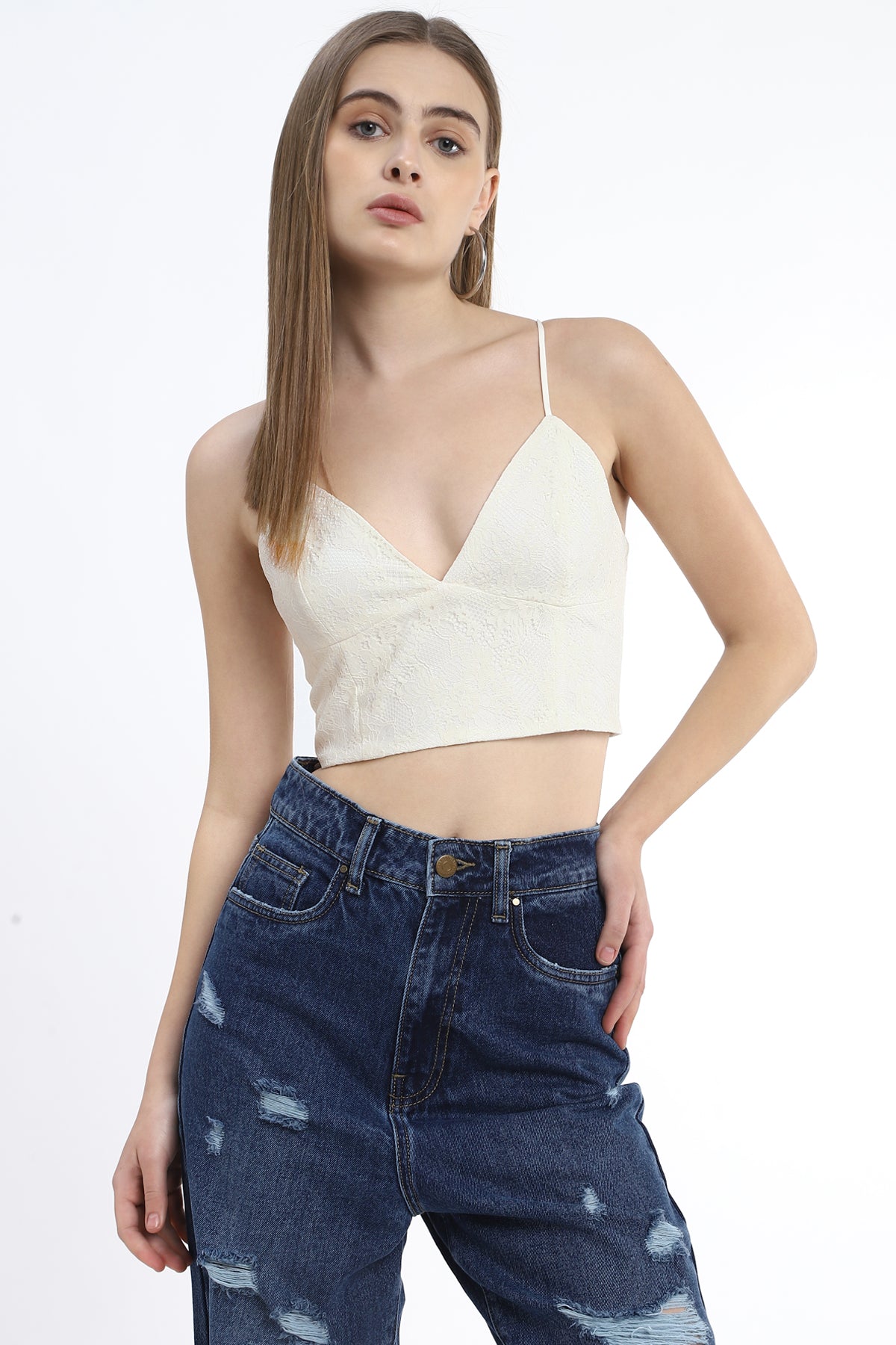 V-Neck Crop Top with Back Hook and Eye Closure
