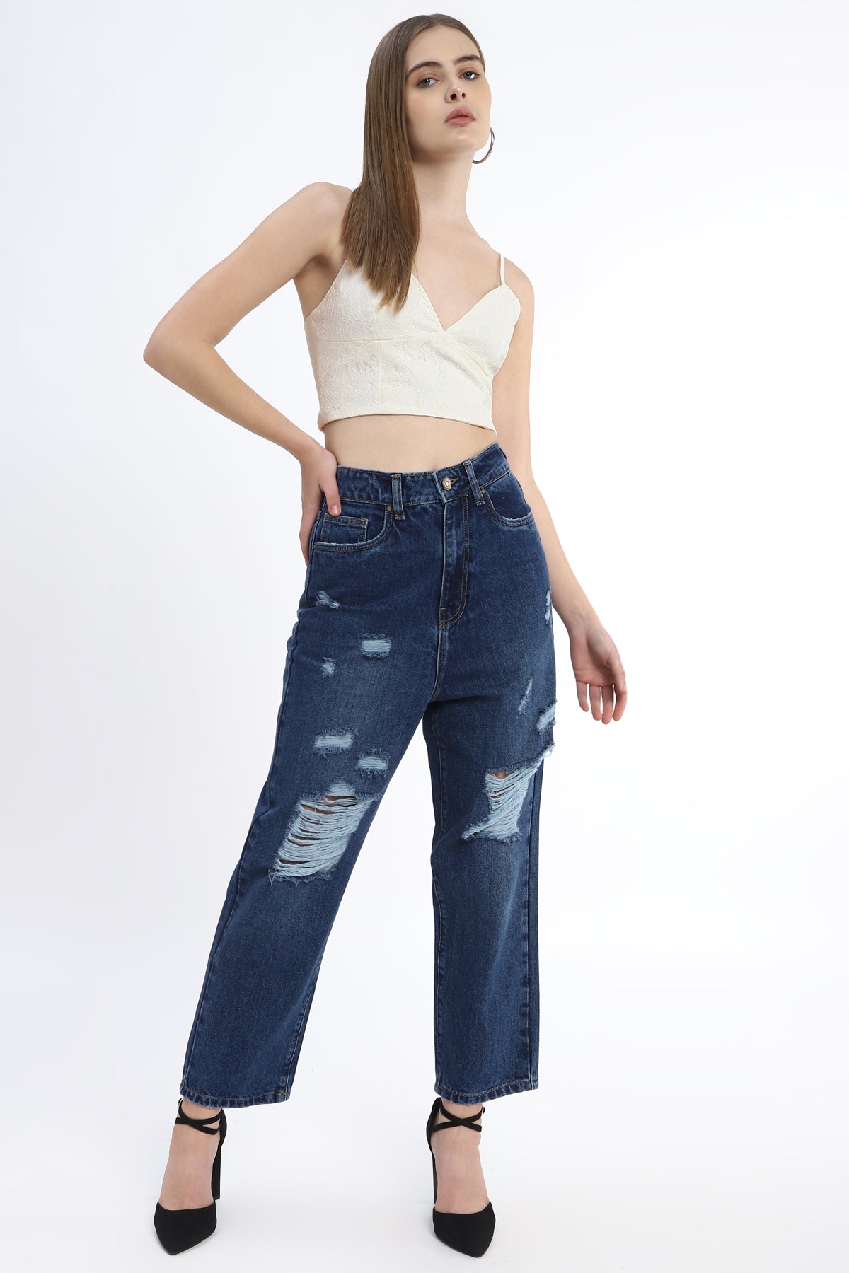 V-Neck Crop Top with Back Hook and Eye Closure