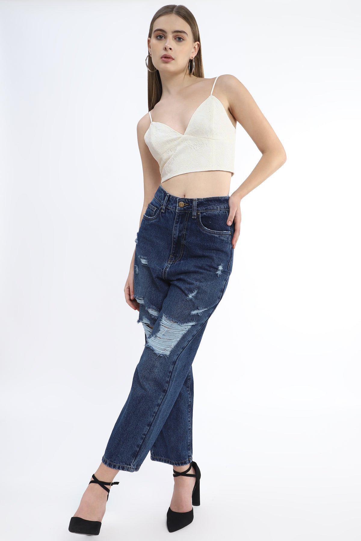 V-Neck Crop Top with Back Hook and Eye Closure