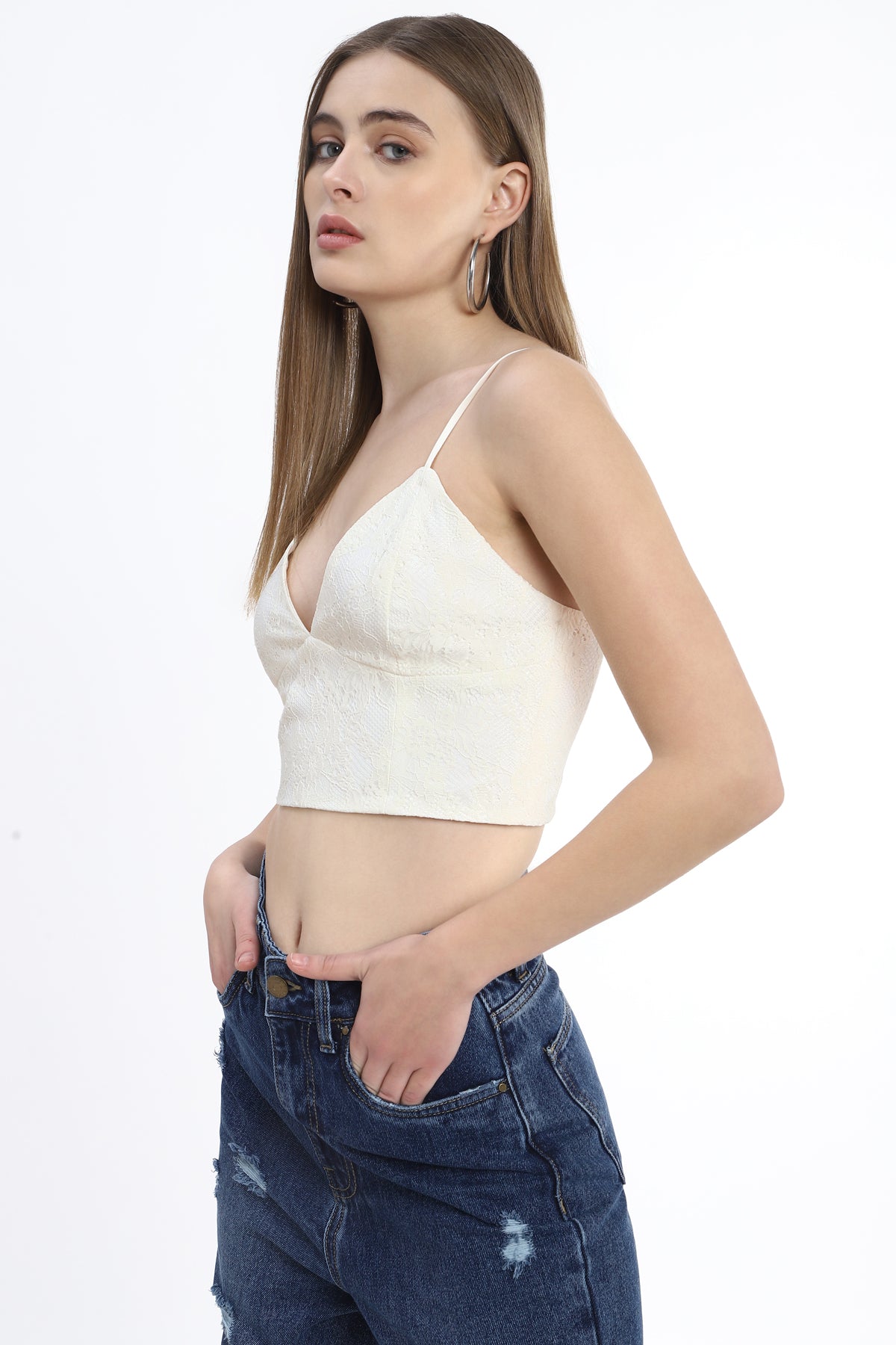 V-Neck Crop Top with Back Hook and Eye Closure