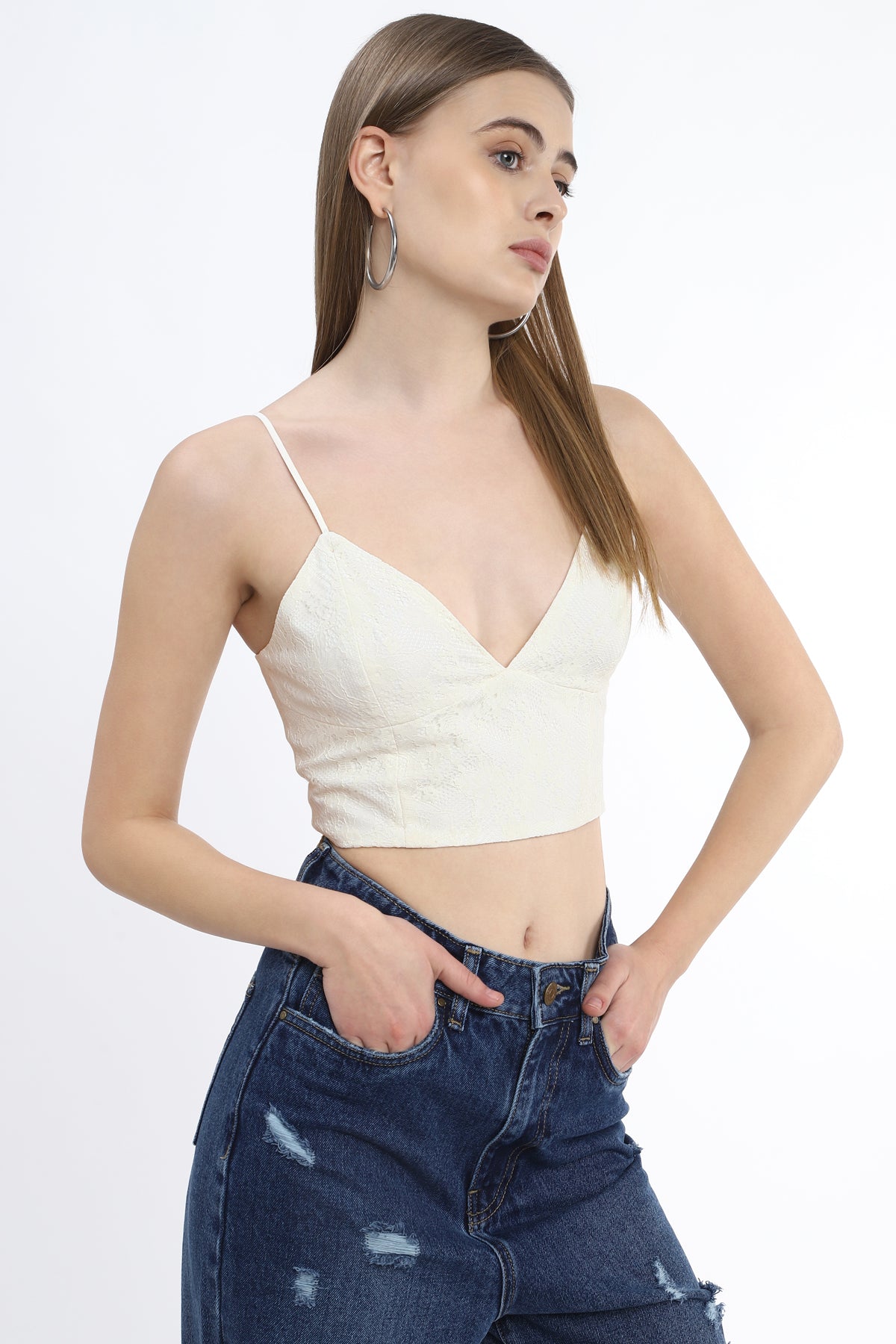 V-Neck Crop Top with Back Hook and Eye Closure