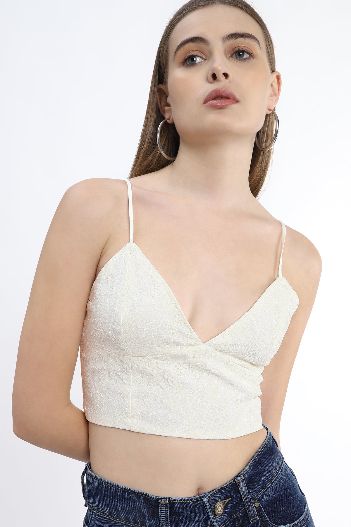 V-Neck Crop Top with Back Hook and Eye Closure