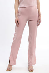 A casual straight fit trouser in Satin with side zipper clouser
