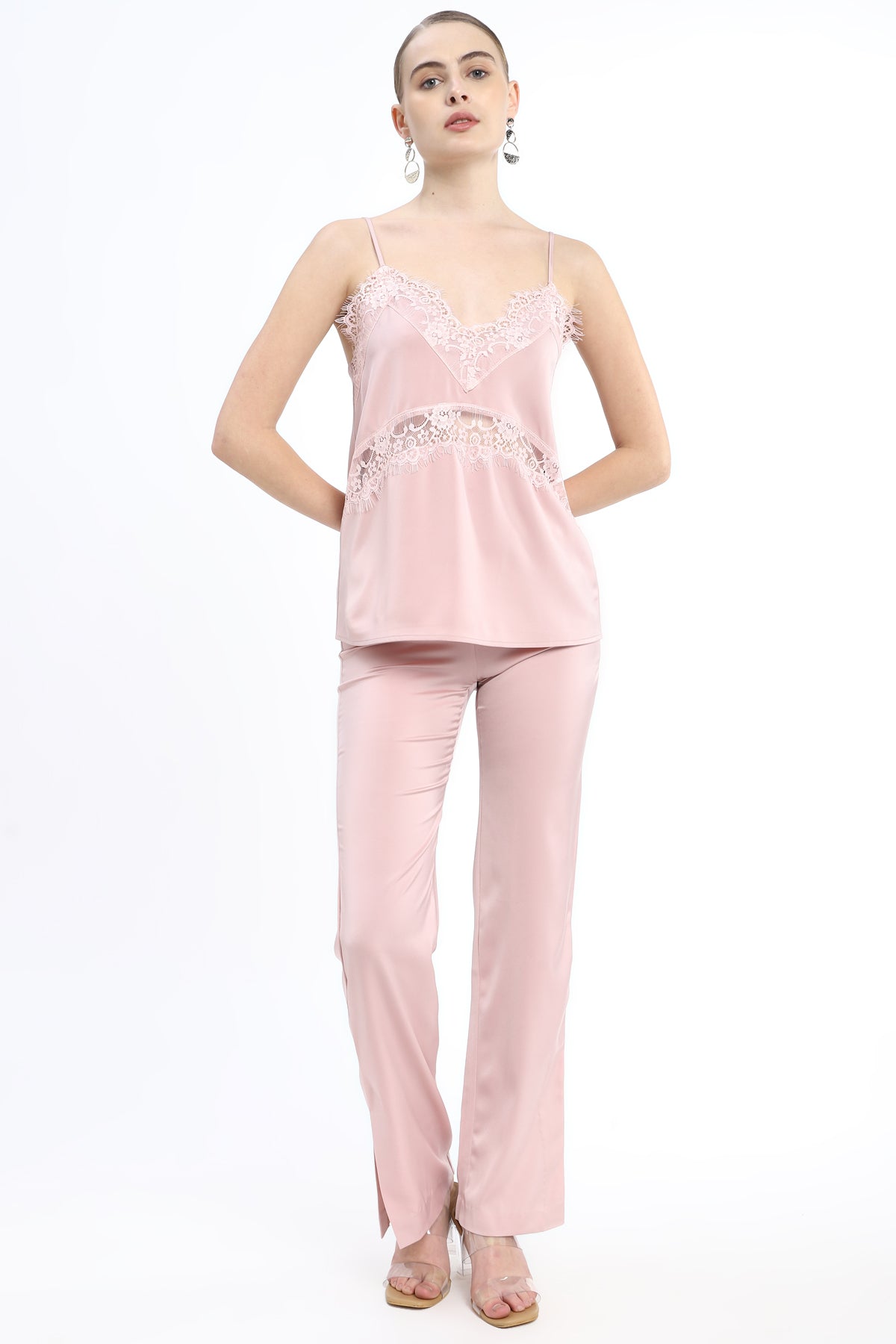 V Neck Camisole with lace detail at neck and waist