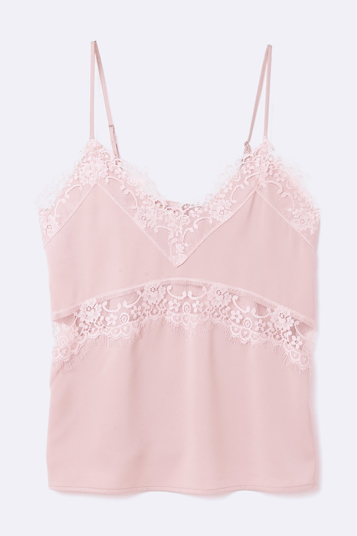 V Neck Camisole with lace detail at neck and waist